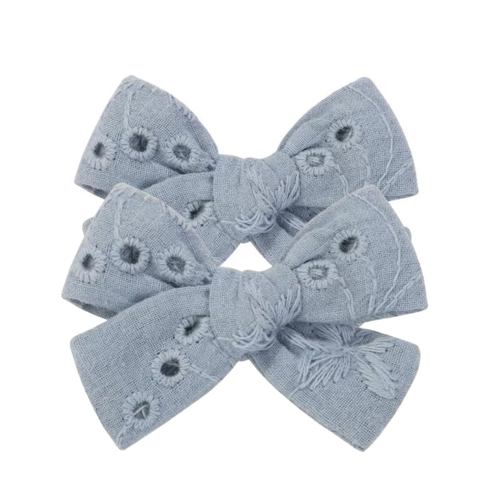 Mini Bow Clip Set | Steel Blue