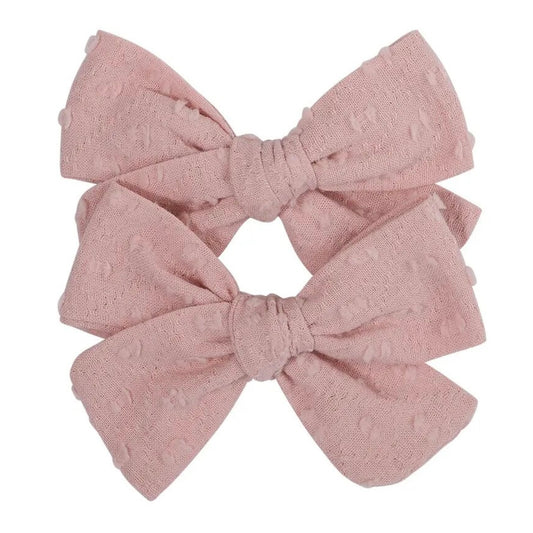 Textured Bow Clip Set | Dusty Pink